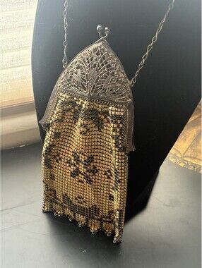 Art Deco Metal Mesh Evening Bag Original 1920s Silver Black Formal Purse